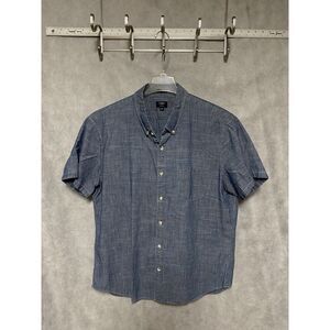 J Crew Shirt Men XL Blue Denim Chambray Slim Button Up Short Sleeve Casual E8640